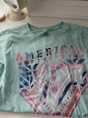 Buckle women’s Mint Green Tee with Pink & Navy Graphic